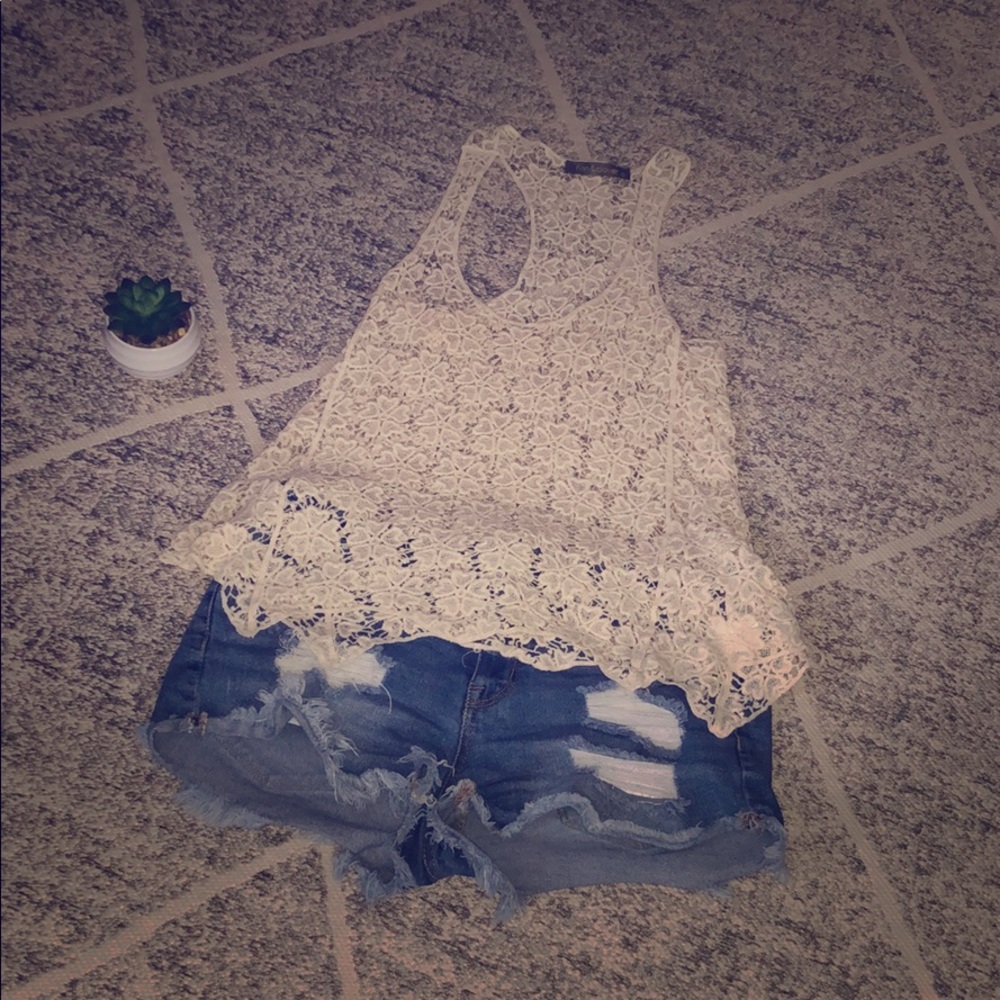 Cream Lace Tank Top